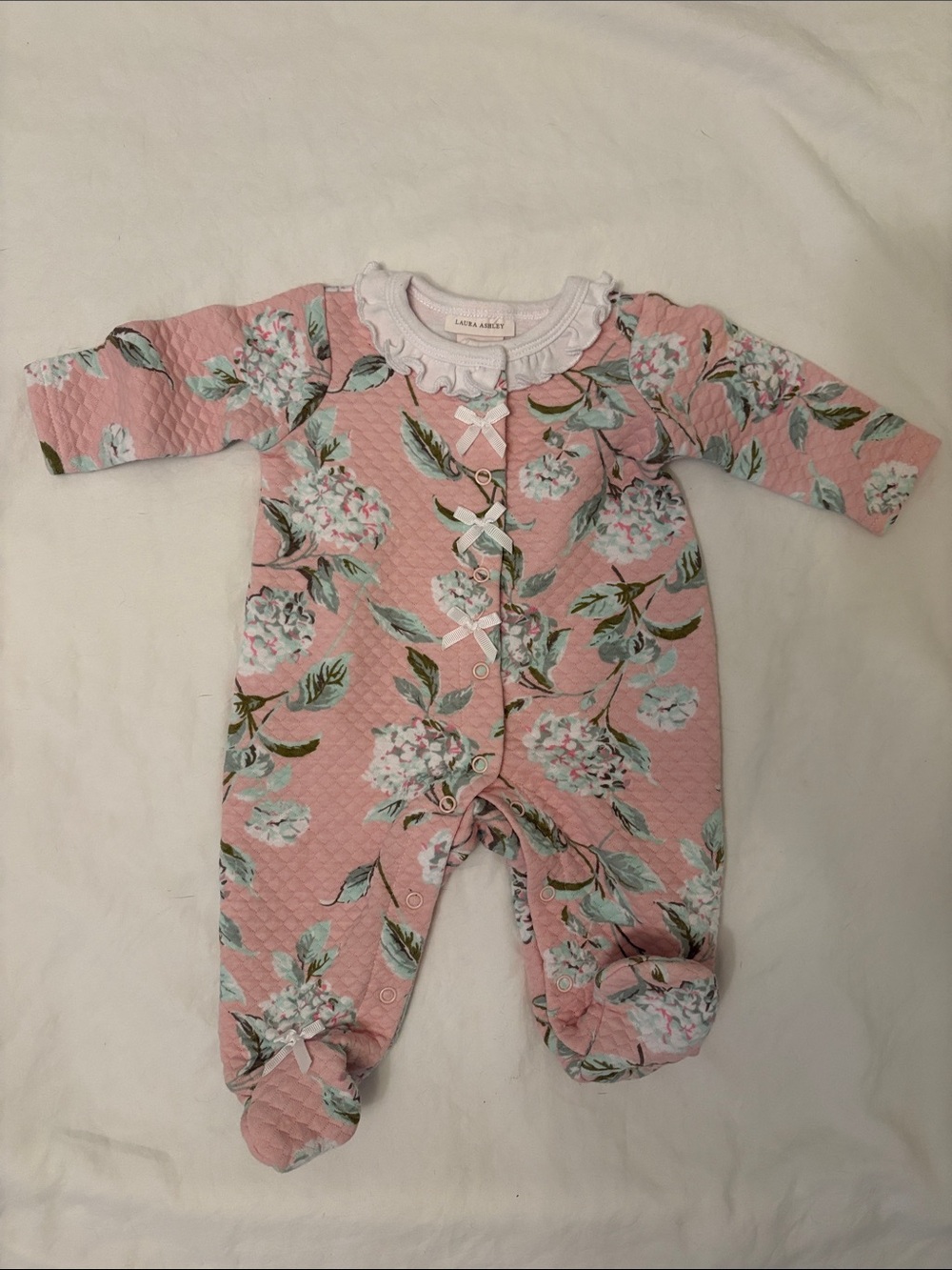 Laura Ashley Pink Floral Quilted Footed Baby One-Piece